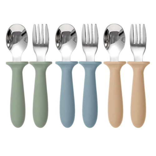 Eascrozn Toddler Utensils, 6 Pack kids Silverware Set with Silicone Handle, 18/8 Stainless Steel Children Safe Forks and Spoons, Dishwasher Safe