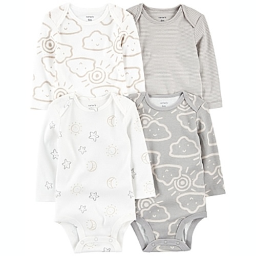 carter's® Preemie Clouds 4-Pack Long Sleeve Bodysuits in Greycarter's® Preemie Clouds 4-Pack Long Sleeve Bodysuits in Grey