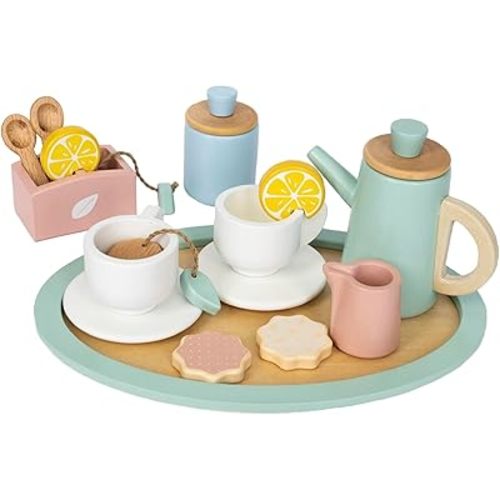 Kind King Wooden Play Tea Set Gift for Little Girls | Complete Tea Party Experience | 20-Piece Set | Premium Quality Wood | Kids Toddlers 2-10 Years Old | Safe & Eco-Friendly | Little Girl Gifts