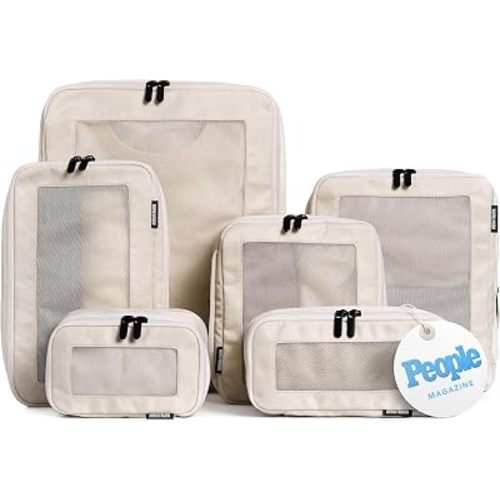 Compression Packing Cubes for Travel, 6-Pack, Beige