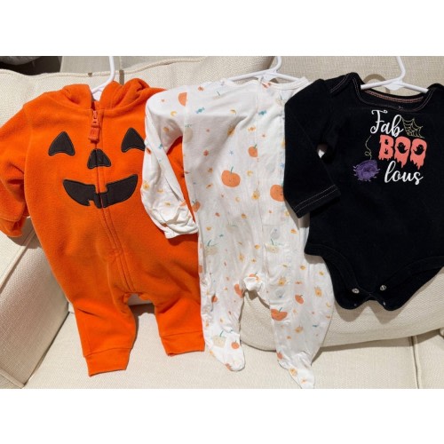 Infant Fall/Halloween Magnetic Me sleeper, pumpkin costume, and bodysuit bundle