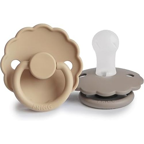 FRIGG Daisy SilkySoft Silicone Baby Pacifier | Made in Denmark | BPA-Free (Croissant/Portobello, 0-6 Months)