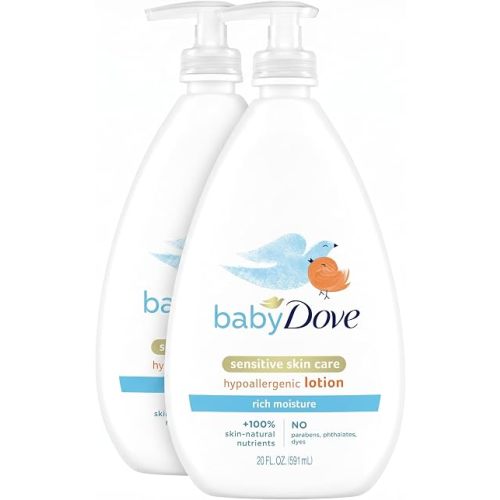 Baby Dove Sensitive Skin Care Body Lotion For Delicate Baby Skin Rich Moisture With 24-Hour Moisturizer, 20 fl oz (Package May Vary) (Pack of 2)