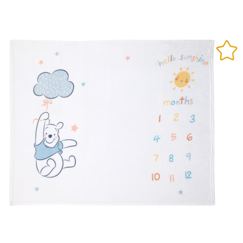 Disney Winnie the Pooh White, Yellow, Aqua Milestone Baby Blanket