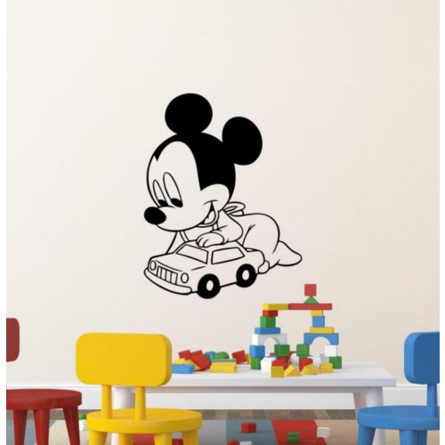 Mickey Wall Decal Vinyl Sticker Baby Playing Car Wall Art Gift Nursery Decor Kids Room Poster Sign Self Adhesive Children Stencil 2872