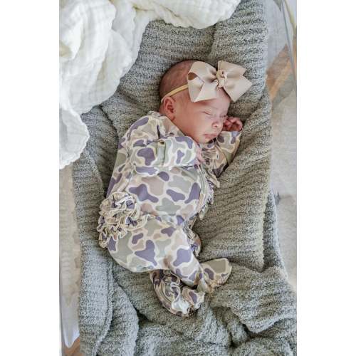 Ruffle Zipper Footie in Camo Cutie | Caden Lane