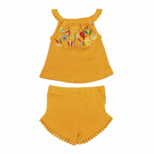 Tangerine Floral | Organic Embroidered Tank & Tap Short Set – L'ovedbaby