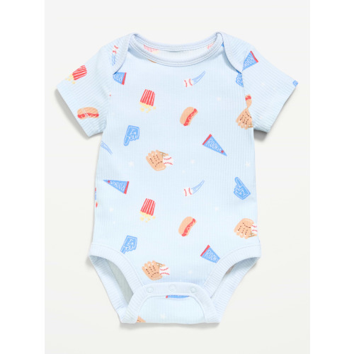 Printed Unisex Short-Sleeve Henley Ribbed Bodysuit for Baby