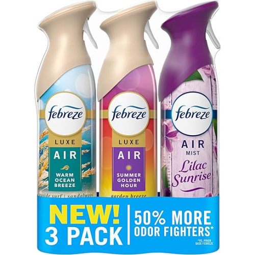 Febreze Air Mist, Air Freshener, Odor Fighting Room Spray, Deodorizer for Home Bathroom Kitchen Office Apartment, Lilac Sunrise, Warm Ocean Breeze, Summer Golden Hour Variety Pack, 8.1oz (Pack of 3)