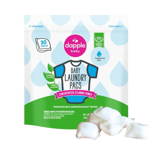 Dapple Baby - Laundry Detergent Pacs - 30 Count | Fragrance-free Laundry Pods for Sensitive Skin, Plant-Powered Stain Remover, Newborn Essentials