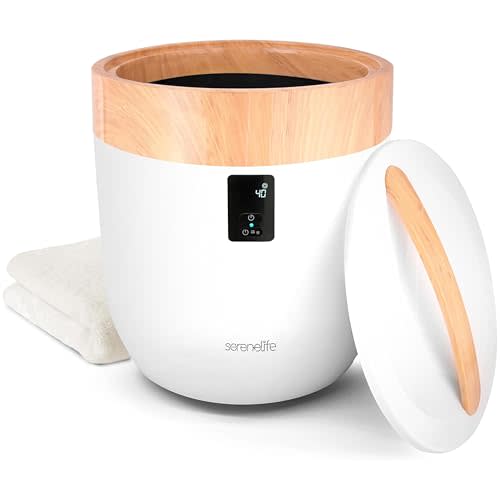 SereneLife Counter Towel Warmer Bucket - with Customized Fragrance for Spa and Bathroom, Luxury Heater, Auto Shut Off, Fits 1 Large Blanket, Bathrobe, PJs (Natural)