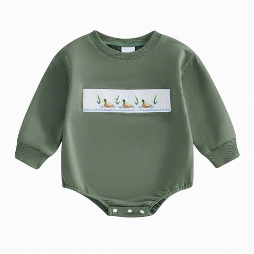 UngA Baby Boy Duck Hunting Clothes Mallard Duck Long Sleeve Sweatshirt Romper Fall Winter Spring Infant Outfit (Green,6-12 Months)