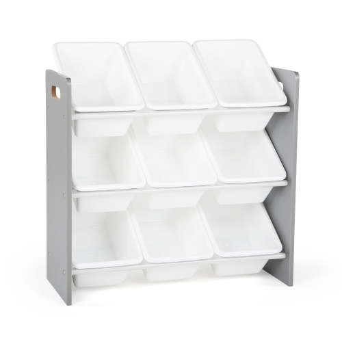 Humble Crew Kids Toy Storage Organizer with 9 Plastic Storage Bins, Grey/White