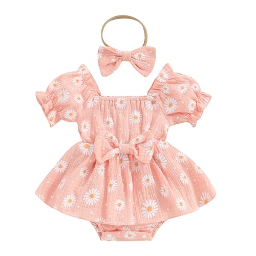 Baby Girls Floral Cotton Leotard Romper Newborn Daisy Playsuits Ruffled Sleeve Onesie Infant Jumpsuit Clothes Headband