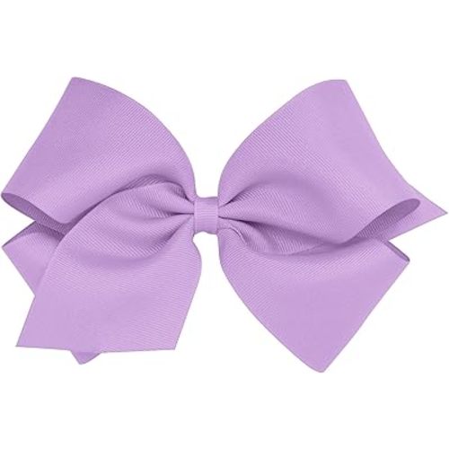 Wee Ones Girls' Plain Wrap Classic Grosgrain Hair Bows on a WeeStay No-Slip Hair Clip, Handmade, King, Light Orchid