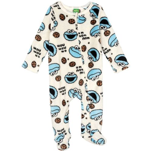Sesame Street Baby Boys' Fleece Zip-Up Footed Sleep N' Play Coverall Ivory Cookie Monster 0-3 Months