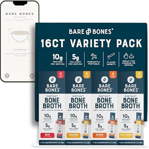 Bare Bones Bone Broth Powder Packets Variety Pack 16 Packets