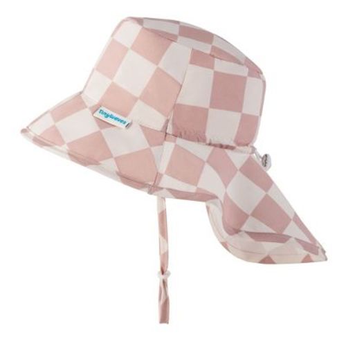 Tiny Twinkle Sun Protection Baby Flap Hat with UPF 50+ for Infants/Toddlers, Boys and Girls (Beige Checkers, 0-6 Months)