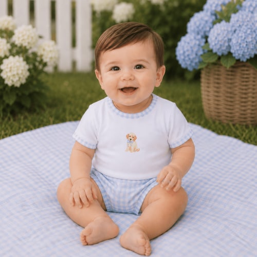 Sweet Golden Hand-Embroidered Diaper Cover Set - Light Blue