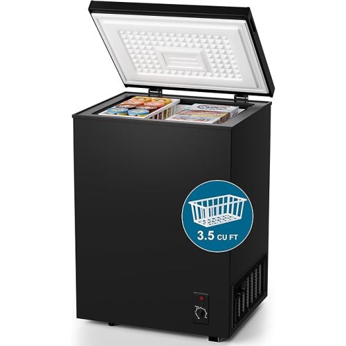 3.5 Cubic Feet Compact Chest Freezer with Removable Basket for Home/Kitchen/Office/Bar/Dorm - Top Open Door Energy Saving & Ultra-Quiet Manual Defrost Deep Freezer - Black