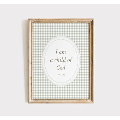 I Am A Child Of God Wall Art, Christian Neutral Nursery Wall Art, Sage Green Gingham Nursery Decor Boys Room Decor Bible Poster I Am A Child Of God Christian Neutral
