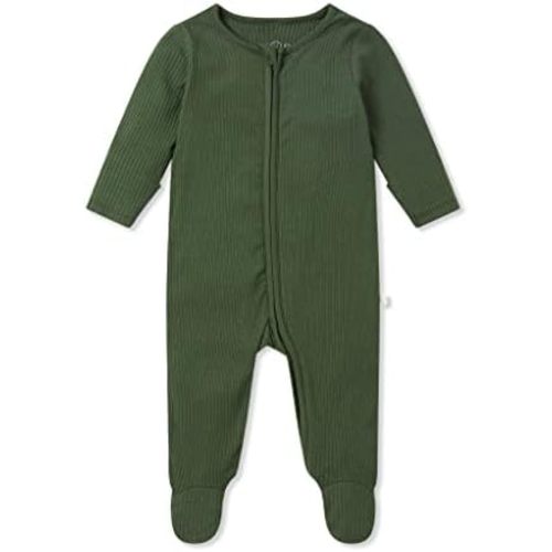 MORI Baby Ribbed Clever Pajamas with Two-Way Zips & Scratch Mitts – Footed Nightwear – Viscose from Bamboo & Cotton