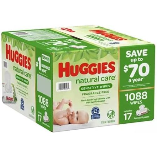 HUGGIES Natural Care Sensitive Baby Wipe Refill, Fragrance Free (1,088 Count)