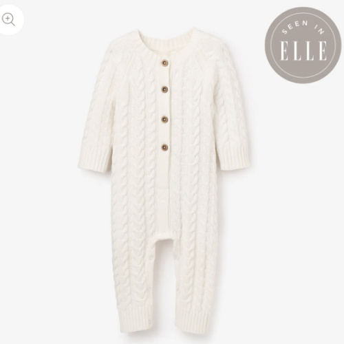 Whisper White Horseshoe Cable Knit Baby Jumpsuit