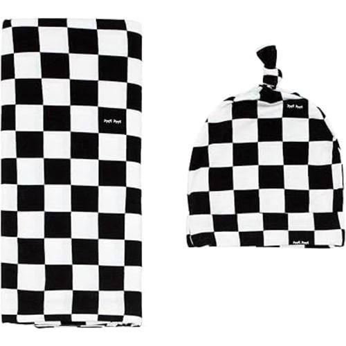 Little Sleepies Swaddle & Hat Set, Baby Swaddles Newborns, Soft Viscose from Bamboo Swaddle Blanket Wrap (Checks)