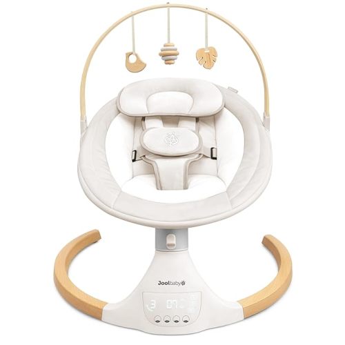 Jool Baby Nova Nature Baby Swing for Newborns with Natural Wood Toys, Electric Motorized Infant Swing, Bluetooth Music, Remote (Oatmeal)