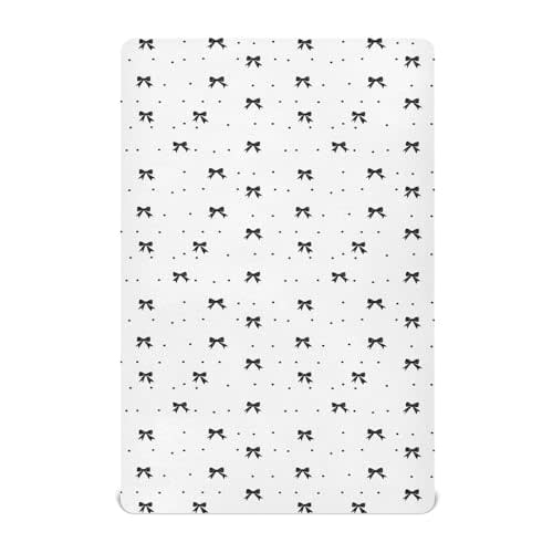 Fitted Crib Sheets Black Bow Dot White Stretchy Portable Playard Sheets for Baby Toddler, Breathable Soft Mini Crib Mattress 39 x 27 in for Boys and Girls