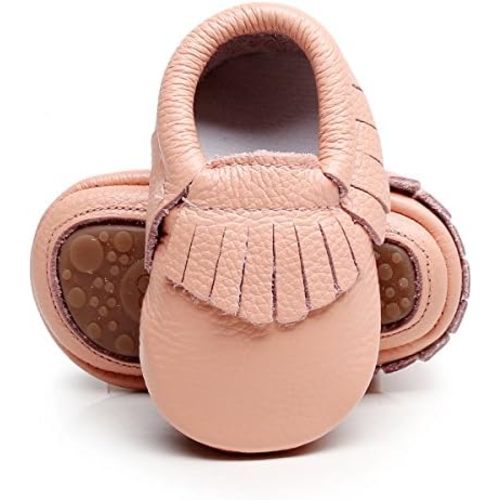HONGTEYA Leather Baby Moccasins Hard Soled Tassel Crib Toddler Shoes for Boys and Girls…