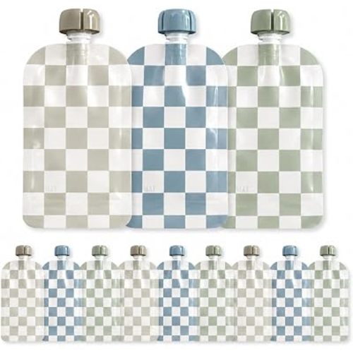 Hippypotamus Reusable Baby Food Pouches for Toddlers - BPA Free Food Grade - Dishwasher & Freezer Safe - Baby Food Containers - Refillable Squeeze Pouch For Applesauce & Yogurt - 12 Pack (Checkered)