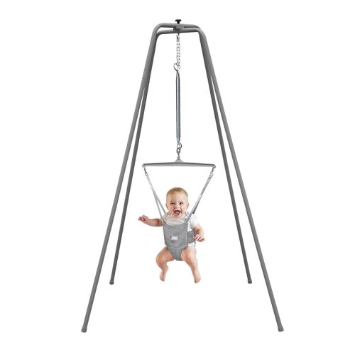 Jolly Jumper Elite (Grey) Baby Exerciser - Sturdy Frame, 6 ft Tall Stand Baby Jumper, Indoor and Outdoor Exercise Saddle Seat, Adjustable Height, for Infants up to 28 lbs