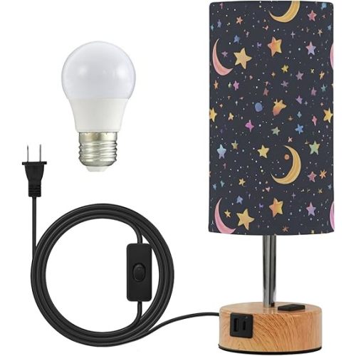 Bedside Table Lamp Star Moon Black Touch Lamp for Bedroom 3 Way Dimmable Nightstand with USB Charging Ports Living Room, LED Bulb Included