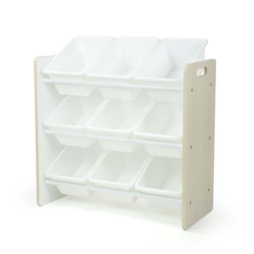 Humble Crew Hampton Toy Storage Organizer with 9 Plastic Storage Bins, Sandwashed/White