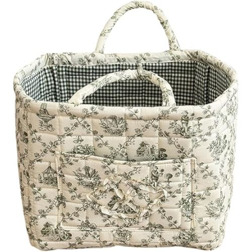 HiTotes Floral Storage Car Basket Diaper Caddy Organizer Quilted Laundry Basket Foldable Nursery Hamper Bag