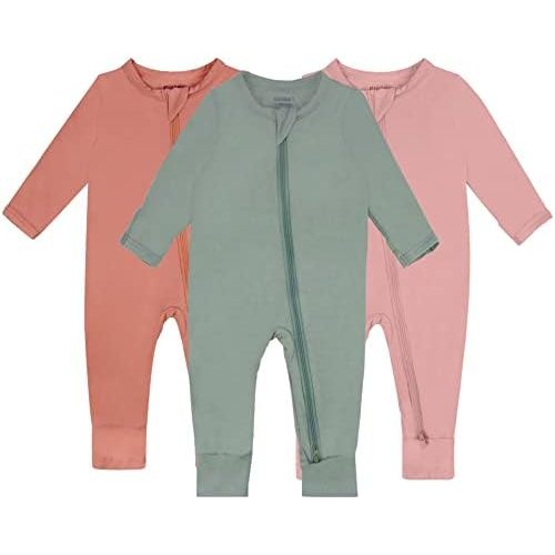 GUISBY Baby Pajamas with Mitten Cuffs - 3Pcs Girls Boys 2 Way Zipper Long Sleeve Rayon Sleepers