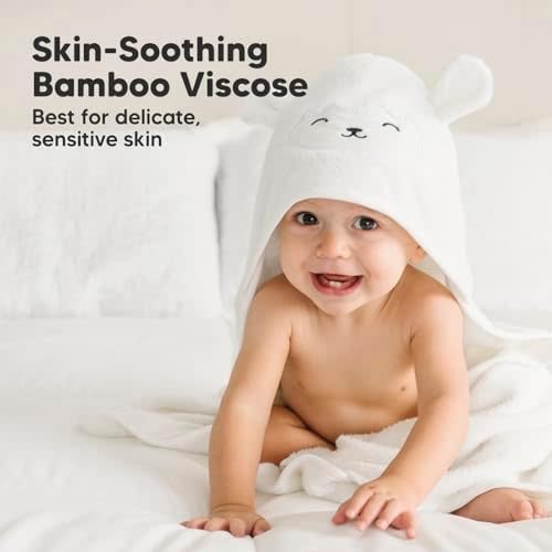 KeaBabies Hooded Baby Towel for Newborn, Baby Bath Towels (Lamb, 35x35)