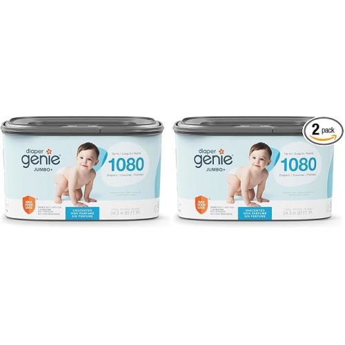 The Diaper Genie Jumbo+ Square Refill, with continuous film, can hold up to 1080 newborn-sized diapers per refill. (Pack of 2)