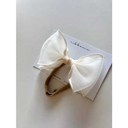 Christmas hair bows For Girls Ivory Organza Bow Baby Headband – Soft Nylon Headband for Newborn & Toddler