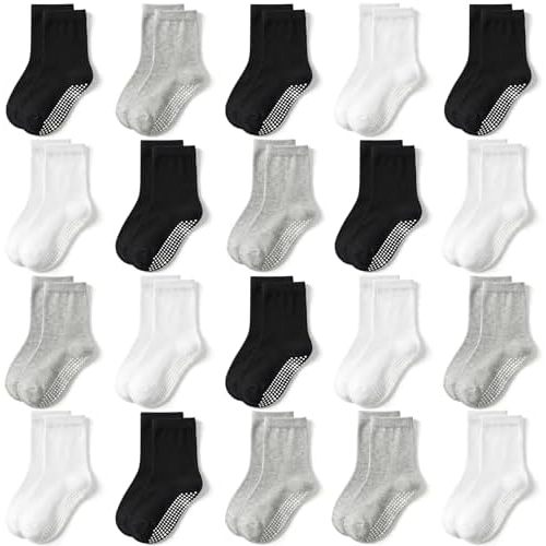 SkiBeaut 20 Pairs Toddler Socks Baby Boys Girls Grips Non Slips Kid Gripper Toddlers Crew Socks for 0-7 Years