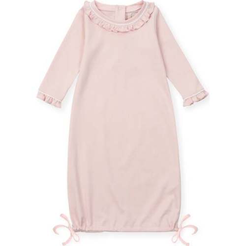 Georgia Pima Cotton Daygown for Girls, Light Pink with White Piping - Lila + Hayes | Maisonette