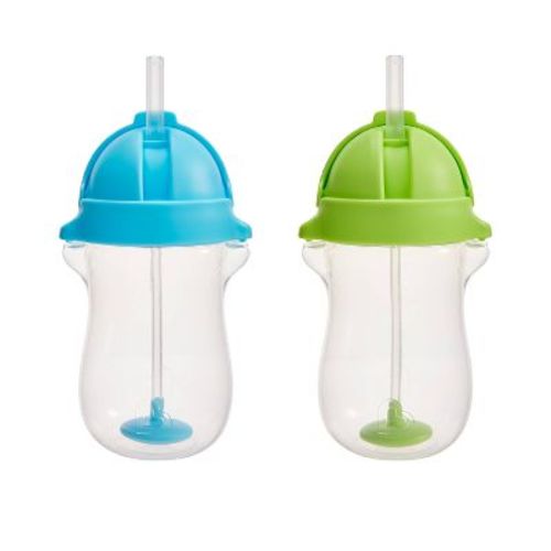 Munchkin 10oz/2pk Any Angle Click Lock Weighted Straw Cup - Blue/Green: BPA-Free, Portable Drinkware