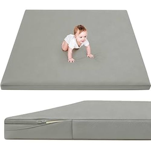 Waterproof Baby Play Mat for Floor 1.3"Thick Memory Foam 47 * 47 Cushion Playpen Playmat Tummy Time Crawling Mat Nursery Rug Pad Mattress Create Soft & Safe Area for Infants,Toddler,Kids,Grey