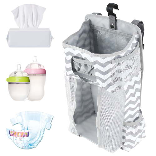 LAMIRO Hanging Baby Diaper Caddy Organizer, Diaper Stacker, Baby Crib Hanging Classified Storage Bag Organizer for Changing Table, Crib, Playard or Wall & Nursery Organization