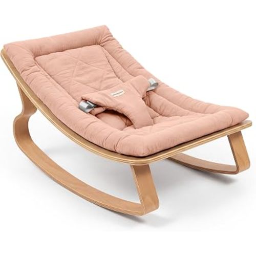 Comfy Cubs Baby Rocker for Ages 0-24 Months - Wooden Baby Recliner with Soft Removable Quilted Muslin Cotton Cushion - Designed in the US Infant Rocking Chair Supports up to 30 lbs - Blush