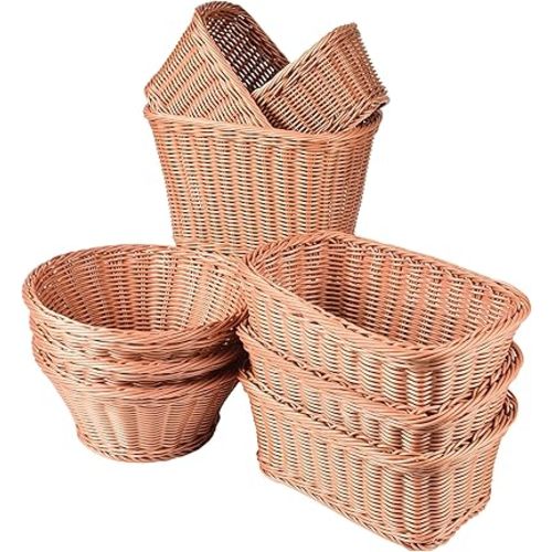 Constructive Playthings Plastic Woven Multipurpose Storage Baskets, Decorative Woven Baskets for Home, Toy, and Office Storage, Set of 9, Natural