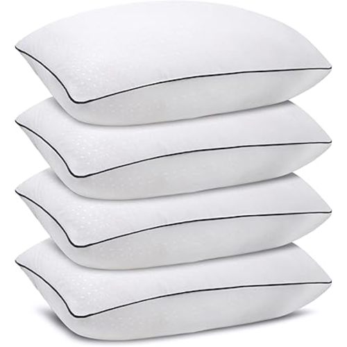 Queen Size Bed Pillows for Sleeping 4 Pack,Luxury Hotel Pillows,Comfortable and Supportive,Machine Washable,Suitable for Stomach,Back and Side Sleepers.