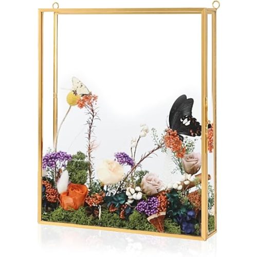 Shadow Box Frame 8x10, Deep Glass Flowers Shadow Box Display Case Vintage Memory Top Loading Shadow Keepsake Box for Dried Flowers, Memorial Keepsakes, Tickets and Photos(Gold)